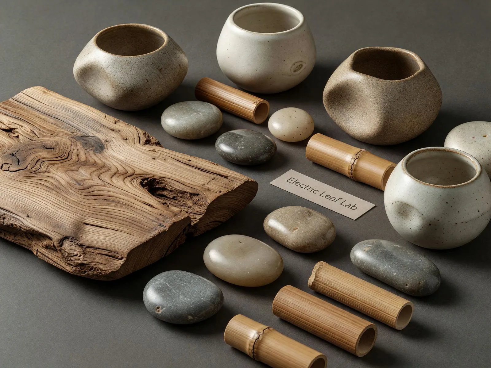 天然素材のリサーチテーブル / Natural materials research table