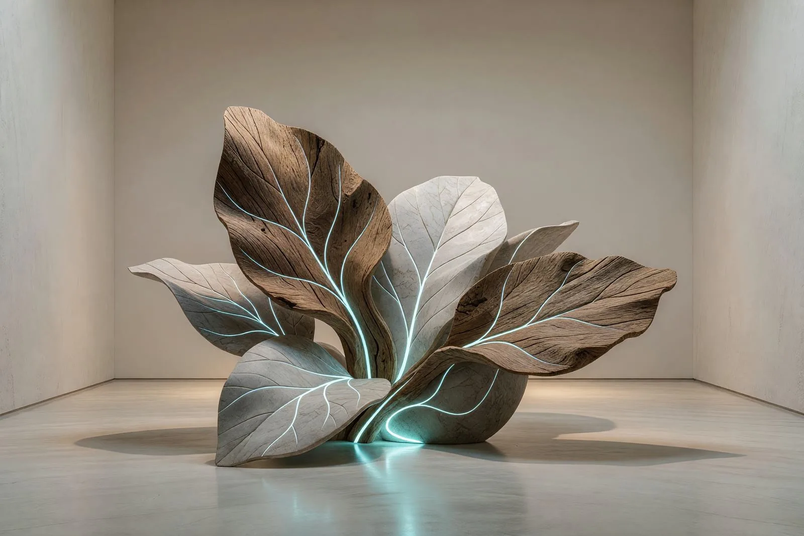 企業ロビーの有機的な彫刻作品、ドライボタニカルと金属 / Organic sculpture combining dried botanicals and metal for a corporate lobby