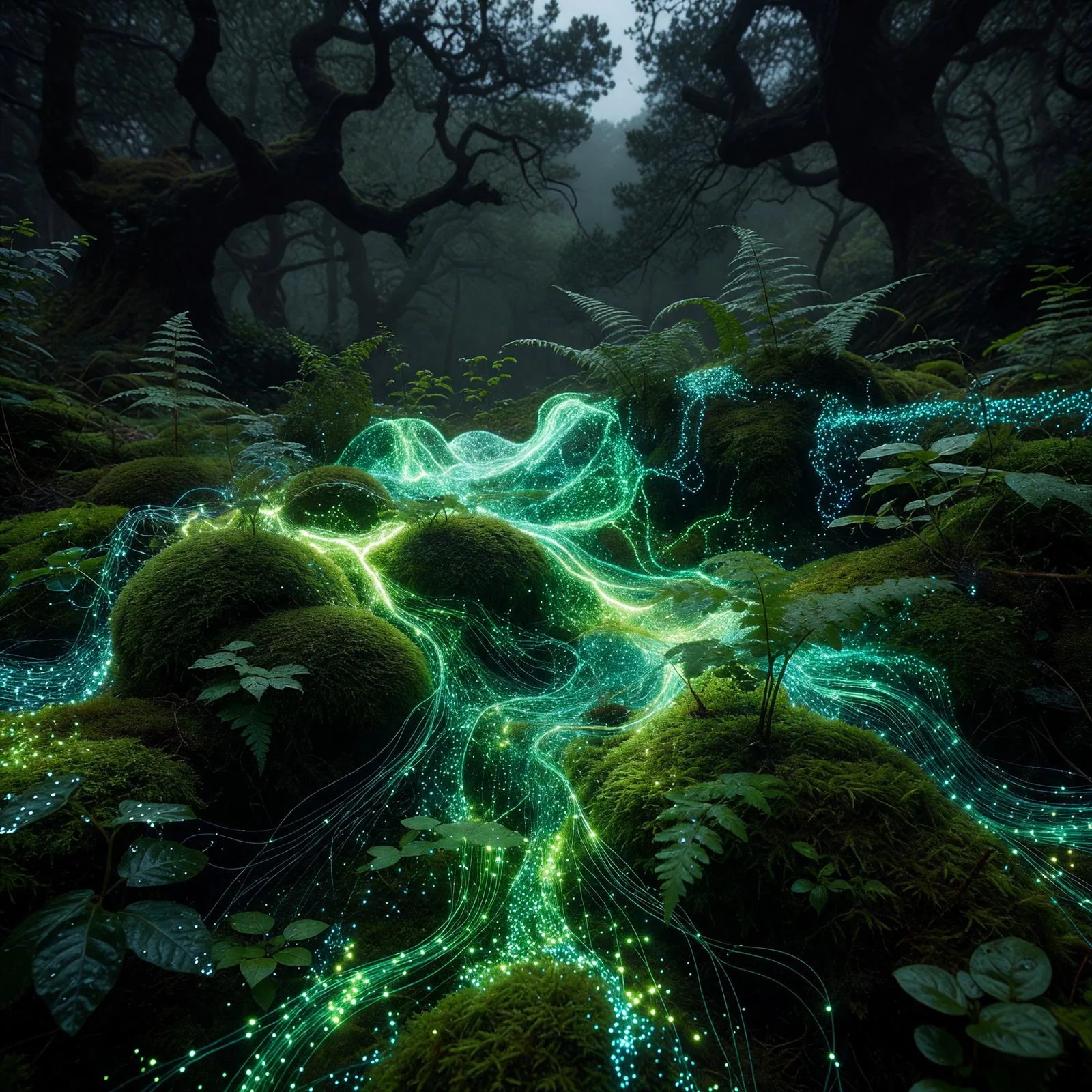 光ファイバーの苔、発光する苔の試作 / Fiber-optic moss prototype with embedded light strands
