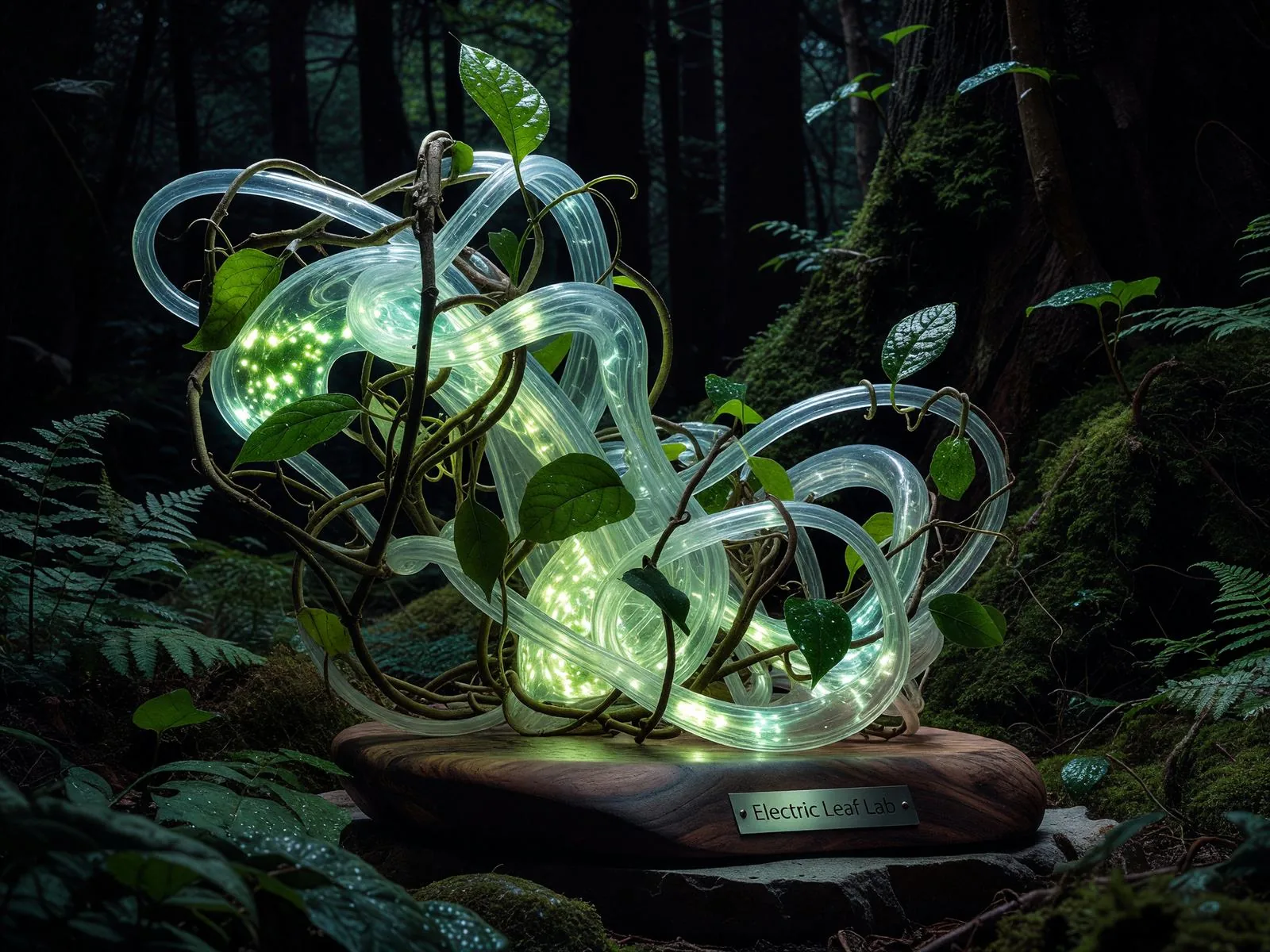 照明プロトタイプ、植物形状の発光オブジェ / Botanical-form lighting prototype on a workbench