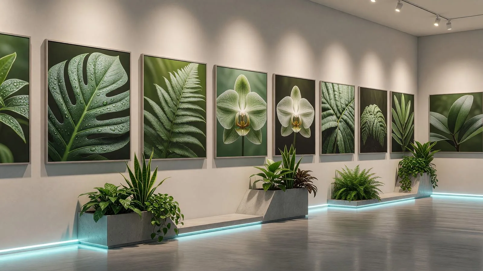 額装された植物標本の壁 / Wall of framed botanical specimens