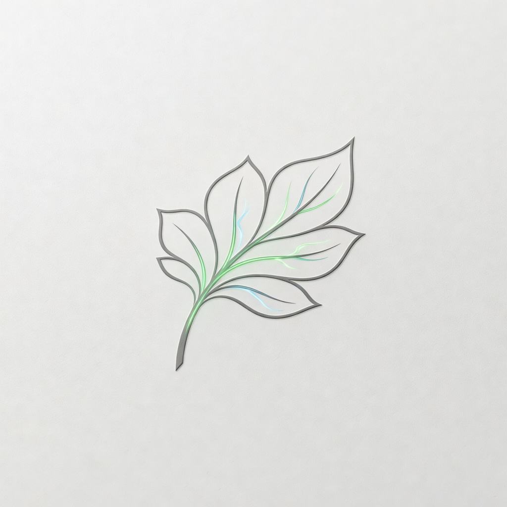 Electric Leaf Lab 公式ロゴマーク、発光する葉脈のライン / Electric Leaf Lab official leaf-and-light logo mark
