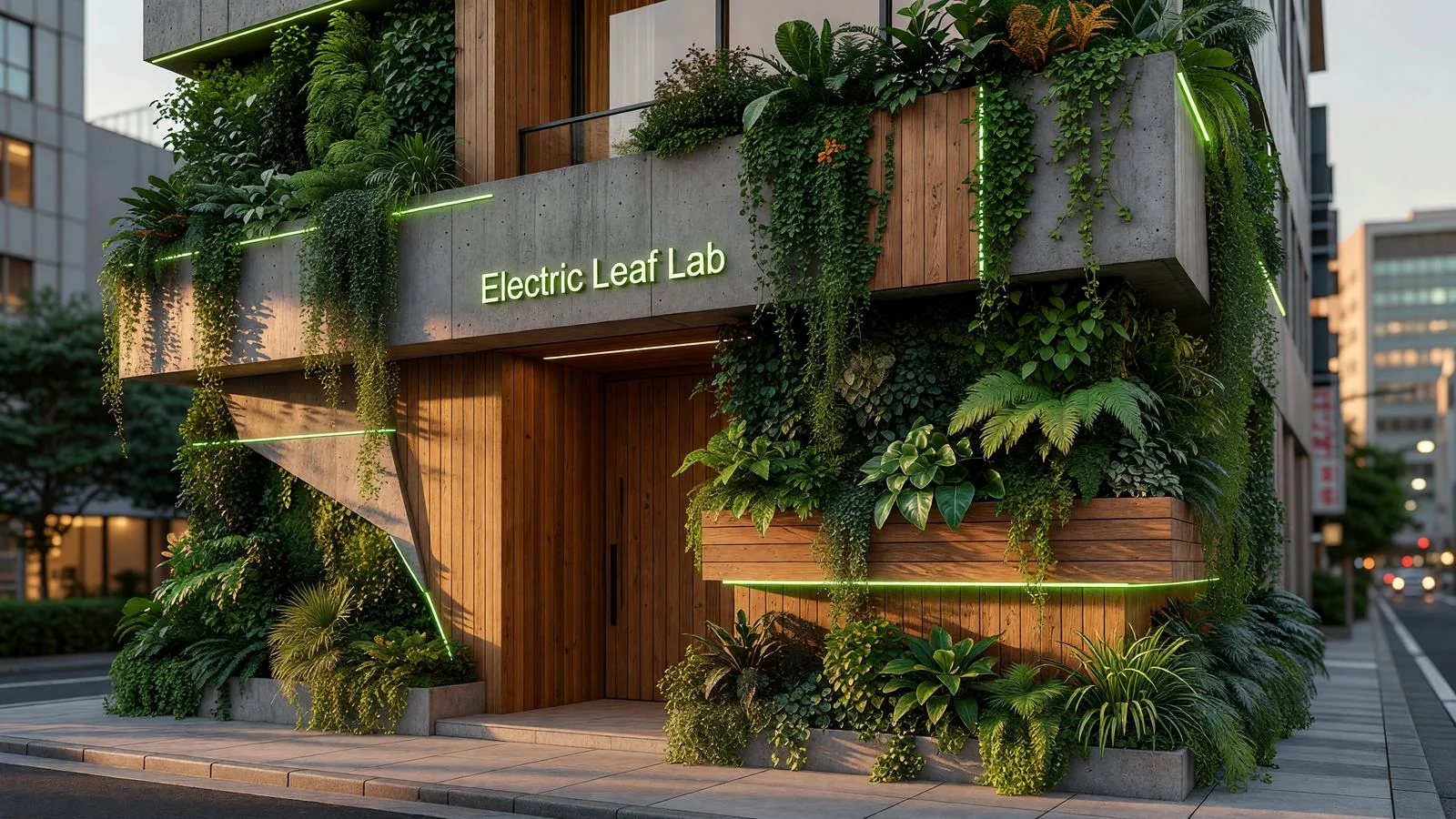 緑化されたビルのファサード、街並みに広がる植栽 / Greened building facade transforming the streetscape